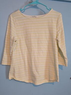 Studio Works Yellow and White Striped ¾ Sleeve Top